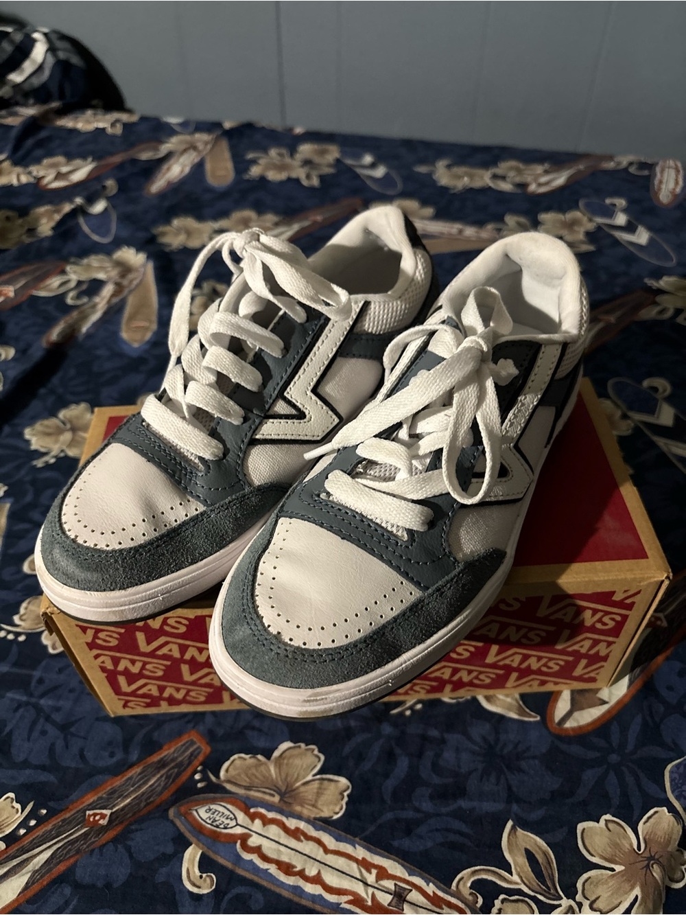 Vans White and Light Blue Low-Top Lace Sneakers